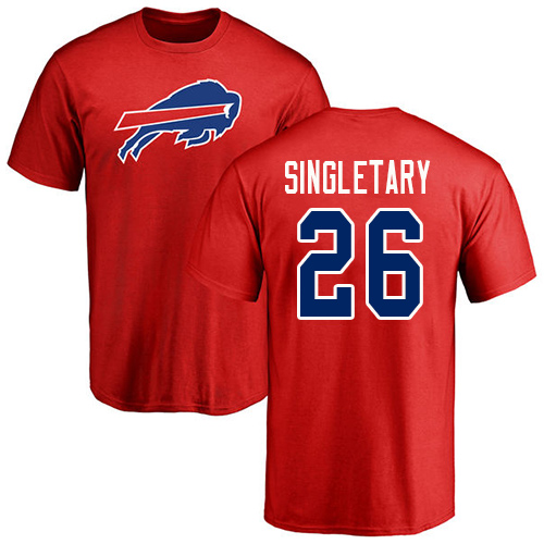 Men NFL Buffalo Bills #26 Devin Singletary Red Name and Number Logo T Shirt->nfl t-shirts->Sports Accessory